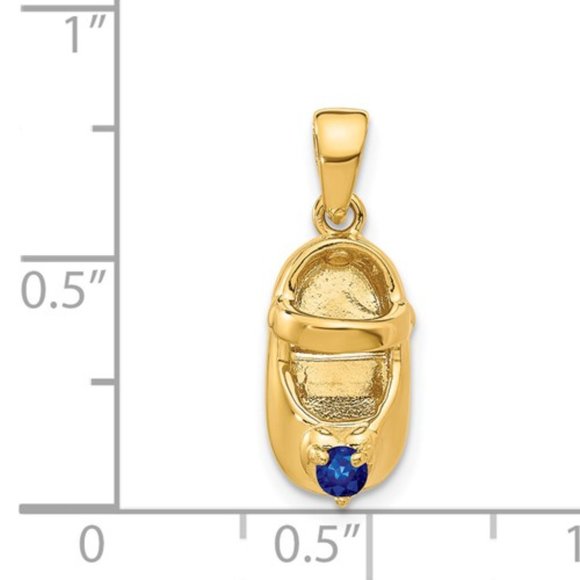 14k Yellow Gold with Synthetic Stone (Birth Month) Mary Jane Baby Shoe Charm - Picture 12 of 15